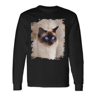 シャムの子猫の頭の顔 長袖Tシャツ - Kawaiitshirt