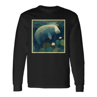 シュールレアリズム 日本画マナティー 長袖Tシャツ - Kawaiitshirt