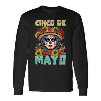 シンコ デ マヨ スケルトン ラ カトリーナ カラベラ フローラル メキシカン 長袖tシャツ 長袖Tシャツ - Kawaiitshirt