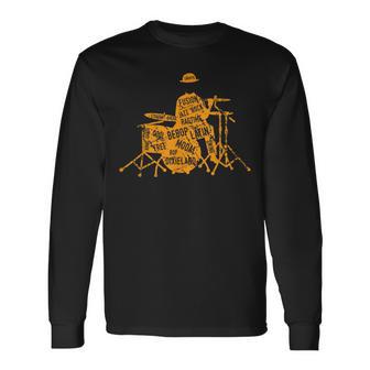 ジャズジャンル付きジャズドラマーtシャツ 長袖Tシャツ - Kawaiitshirt