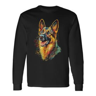 ジャーマンシェパード 犬 モチーフ ペット イラスト ジャーマンシェパード 長袖Tシャツ - Kawaiitshirt