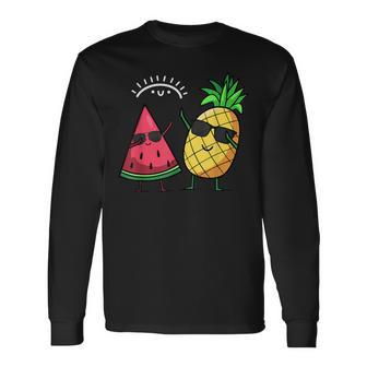 スイカとパイナップルをダビング カワイイ サマーフルーツ 長袖Tシャツ - Kawaiitshirt