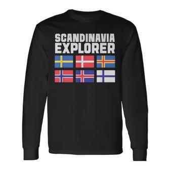 スカンジナビア エクスプローラー フラグ スウェーデン ノルウェー アイスランド 長袖Tシャツ - Kawaiitshirt