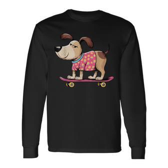 スケートボード犬 – 楽しい漫画のペット 長袖Tシャツ - Kawaiitshirt