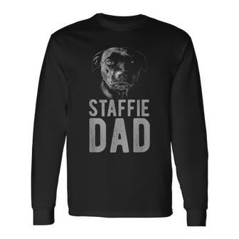 スタッフォードシャーブルテリア ブラック 男性用 スタッフィー パパ 長袖Tシャツ - Kawaiitshirt