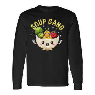 スープギャング かわいい 野菜 ボウル入り かわいい 料理 楽しい 長袖Tシャツ - Kawaiitshirt