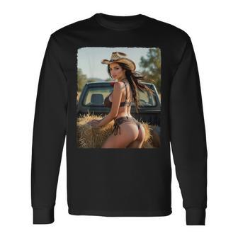 セクシーガールグラフィックtシャツ カウガールピンナップガール 2 長袖Tシャツ - Kawaiitshirt
