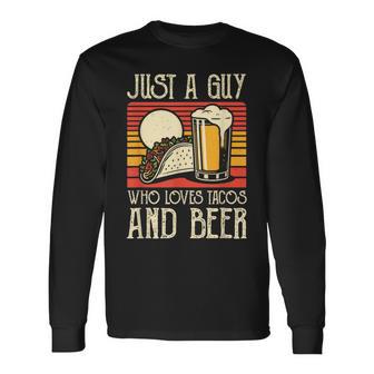 タコスとビールを飲む食品愛好家が大好きな男 長袖Tシャツ - Kawaiitshirt