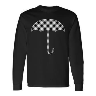 チェック柄 ブラック&ホワイト バッファロー格子柄 傘 天気 長袖Tシャツ - Kawaiitshirt
