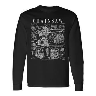 チェーンソー 木こり アーボリスト 木工士 ヴィンテージ 特許プリント 長袖Tシャツ - Kawaiitshirt