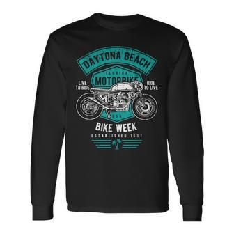 デイトナビーチ フロリダ アンティーク調オートバイデザイン 長袖Tシャツ - Kawaiitshirt