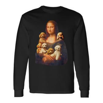 トイプードル モナリザ 面白いtシャツ 犬 かわいい メンズ 子供 おもしろ 服 グッズ ネタ わんこ イヌ 長袖Tシャツ - Kawaiitshirt