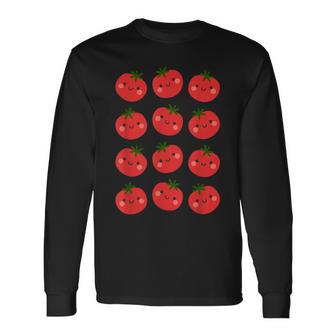 トマト柄 かわいい ハッピー トマト フルーツ ビーガン フルータリアン 長袖Tシャツ - Kawaiitshirt