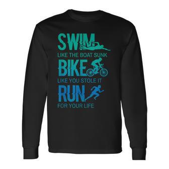 トライアスロン ギフト 水泳 バイク ラン トライアスレット トレーニング アスリート 長袖Tシャツ - Kawaiitshirt
