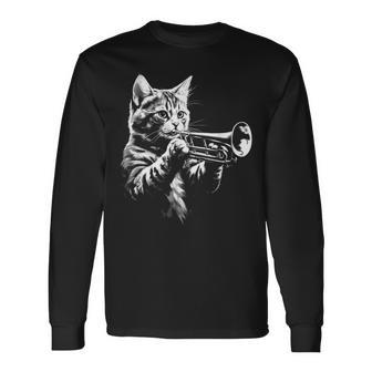 トランペットを奏でる猫 ヴィンテージ ジャズ ミュージシャン トランペッター 長袖Tシャツ - Kawaiitshirt
