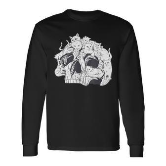ドクロ 猫 面白い ハロウィン 漫画 子猫 長袖Tシャツ - Kawaiitshirt