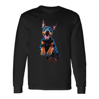 ドーベルマン 犬好きのジャンピングデザイン かわいい 面白い ドーベルマン 長袖Tシャツ - Kawaiitshirt