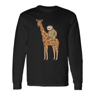 ナマケモノ キリン 面白い 怠惰なナマケモノ 動物 乗る キリン 長袖tシャツ 長袖Tシャツ - Kawaiitshirt