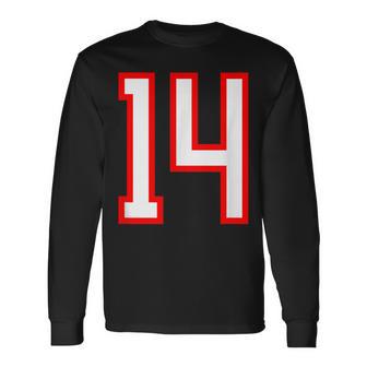 ナンバー 14 スポーツ ホワイト レッド ナンバー 14 長袖Tシャツ - Kawaiitshirt