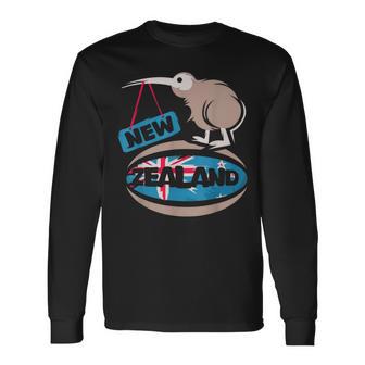 ニュージーランド キウイ ラグビー コミック イラスト 旗 シンボル 長袖Tシャツ - Kawaiitshirt