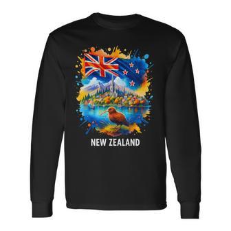 ニュージーランド国旗 旅行 お土産 ニュージーランド人 Nz キウイバード 長袖tシャツ 長袖Tシャツ - Kawaiitshirt