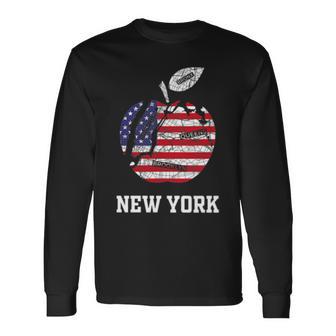 ニューヨーク市 ビッグアップル グラフィック アメリカ国旗付き 長袖Tシャツ - Kawaiitshirt