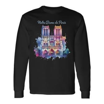 ノートルダム大聖堂 水彩画 長袖Tシャツ - Kawaiitshirt