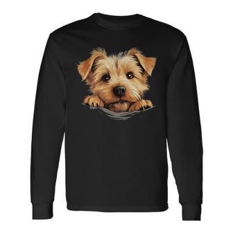 ノーフォークテリア 犬 ママ パパ 覗き見 子犬 長袖Tシャツ - Kawaiitshirt