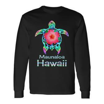 ハワイアン カラフル ウミガメ マウナロア ハワイ 長袖Tシャツ - Kawaiitshirt
