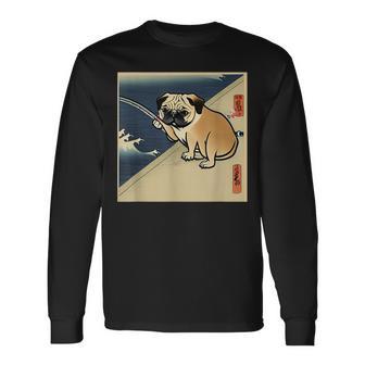 パグ 犬 面白いtシャツ イヌ 釣り メンズ おもしろ 面白い 服 おもしろグッズ 文字tシャツ ネタ 海釣り 川釣り 長袖Tシャツ - Kawaiitshirt