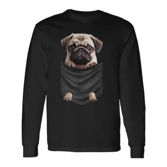 パグ 面白いtシャツ イヌ ポケット わんこ メンズ 犬好き グッズ かわいい おもしろ 面白い 服 ネタ 長袖tシャツ 長袖Tシャツ - Kawaiitshirt