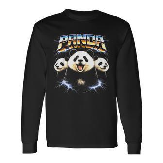 パンダ ヘヴィメタル 80年代 ロックミュージック メタルヘッド エレキギター 長袖Tシャツ - Kawaiitshirt