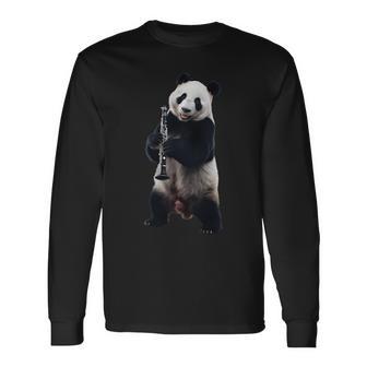 パンダ 演奏 クラリネット リアル 長袖tシャツ 長袖Tシャツ - Kawaiitshirt