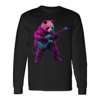 パンダプレイギター 長袖Tシャツ - Kawaiitshirt