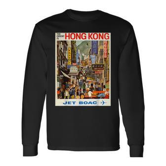 ビンテージポスター 香港レトロtシャツ 長袖Tシャツ - Kawaiitshirt