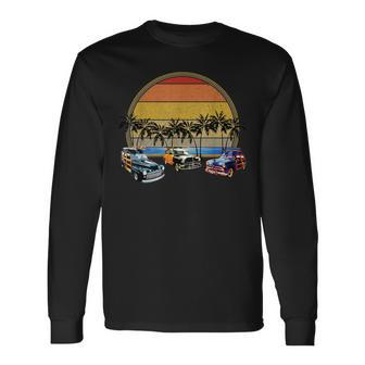 ビーチのレトロな車 ヴィンテージ グランジサンセット 長袖Tシャツ - Kawaiitshirt