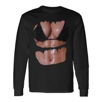 フェイク 腹筋 面白い ビキニ ボディ マッスル 6パック 3D 長袖Tシャツ - Kawaiitshirt