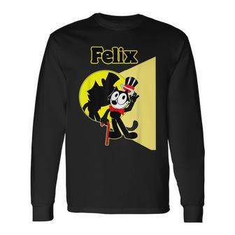 フェリックスブラックキャット漫画シルクハット＆ブロードウェイステージ＆スポットライト 長袖Tシャツ - Kawaiitshirt