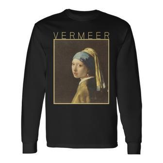 フェルメール 真珠の耳飾りの少女 面白いtシャツ 絵画 アート メンズ 面白い 服 美術 グッズ 油彩画 長袖tシャツ 長袖Tシャツ - Kawaiitshirt