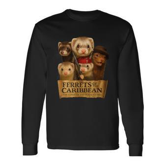 フェレット海賊アドベンチャークルー–面白い動物のパロディポスター 長袖Tシャツ - Kawaiitshirt