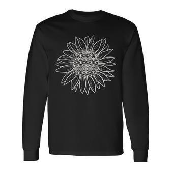 フラワー オブ ライフ ひまわり T シャツ、神聖幾何学模様 長袖Tシャツ - Kawaiitshirt