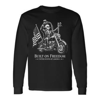 フリーダムモーターサイクルアートに基づいたジョージ・ワシントン大統領 長袖Tシャツ - Kawaiitshirt