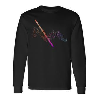 フルート用のフルート付きのカラフルな譜面。 長袖Tシャツ - Kawaiitshirt