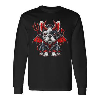 フレンチブルドッグ 悪魔 ハロウィン 鬼 コスチューム 地獄 サタン 長袖Tシャツ - Kawaiitshirt