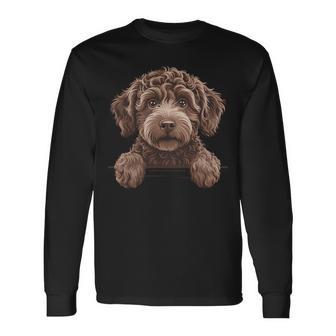 ブラウン ラブラドゥードル かわいい 覗き見 落書き 子犬 犬 長袖tシャツ 長袖Tシャツ - Kawaiitshirt