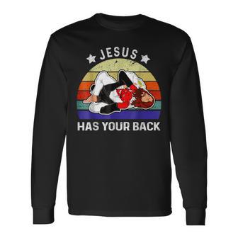 ブラジリアン柔術 Jesus Has Your Back 長袖Tシャツ - Kawaiitshirt