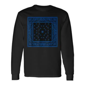 メンズ ブラックブルーバンダナプリントtシャツ ロイヤルブルーペイズリー柄 長袖Tシャツ - Kawaiitshirt