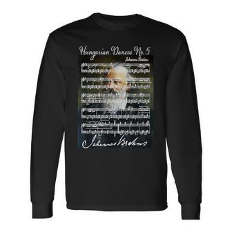 ブラームス愛好家 ハンガリー舞踊 ポートレート&シグネチャーミュージック 長袖Tシャツ - Kawaiitshirt