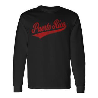 プエルトリコ国旗 野球 スポーツ レトロ スクリプト ジャージー スウッド 長袖Tシャツ - Kawaiitshirt