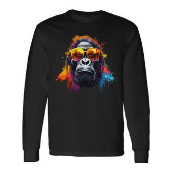 ヘッドフォンとサングラスをかけたdjモンキー音楽パーティーモンキー 長袖Tシャツ - Kawaiitshirt